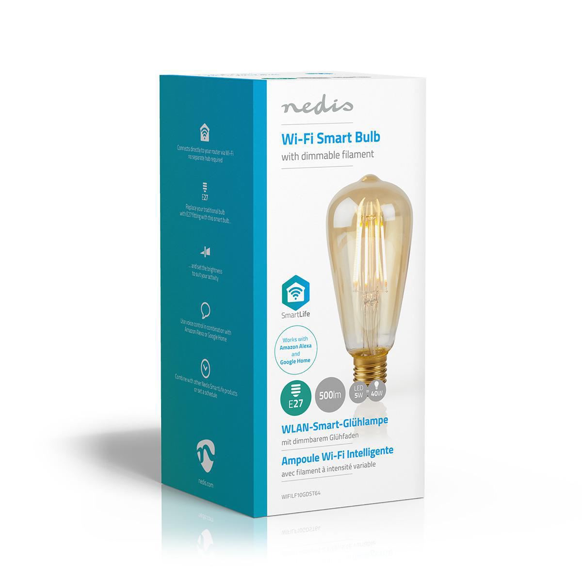 Nedis WiFi Smart LED Filament Bulb E27 ST64 5W 500 lm WIFILF10GDST64