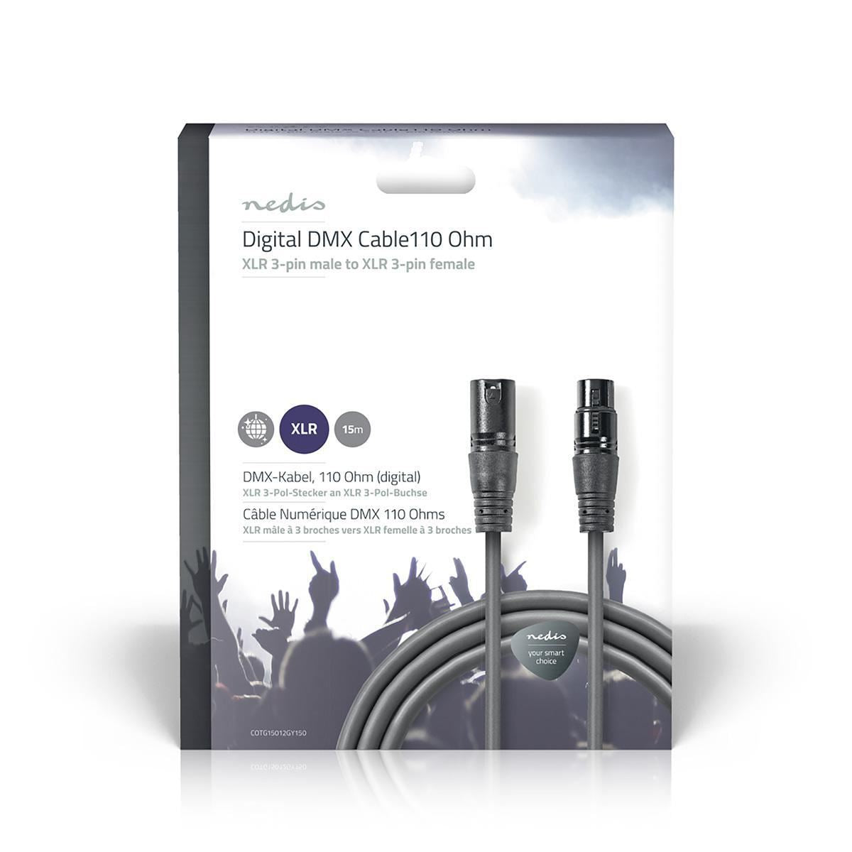 Nedis Digital DMX Cable 110 Ohm XLR 3-Pin Male to XLR 3-Pin Female 15m Grey - COTG15012GY150