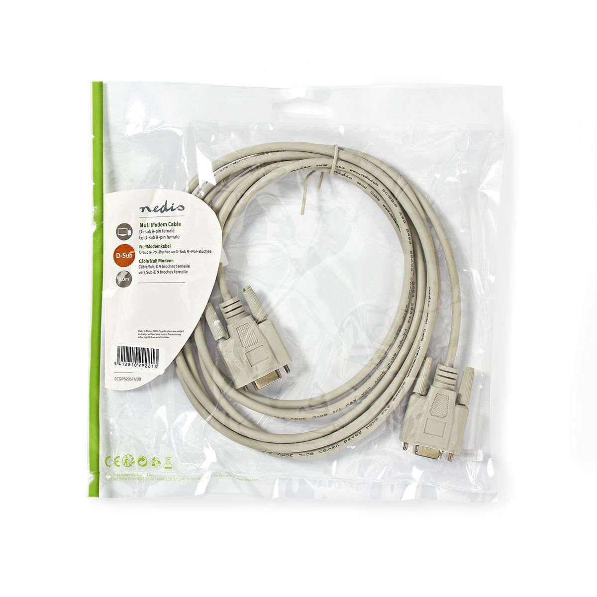 Nedis Null Modem Cable D-Sub 9-pin Female to D-Sub 9-pin Female 3m Ivory