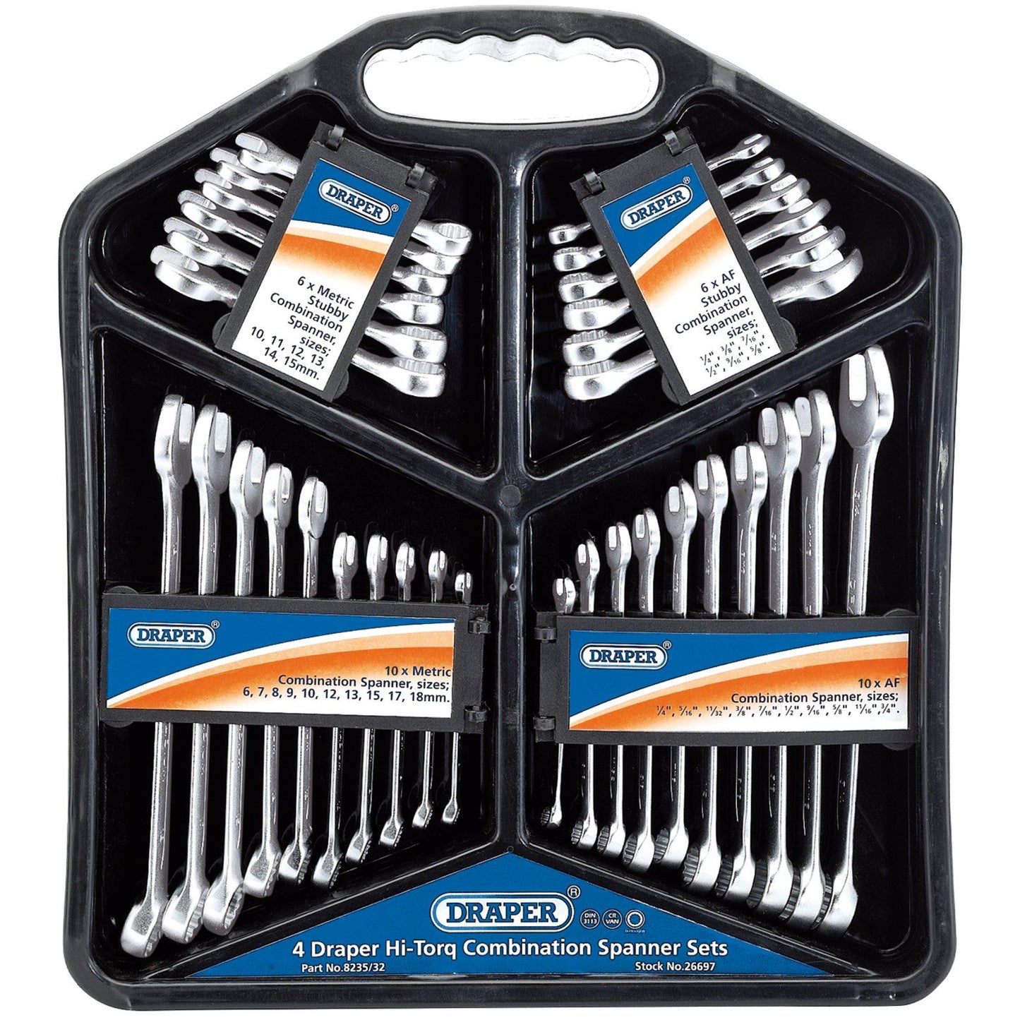 Draper Four Hi-Torq Combination Spanner Sets (2 Metric and 2 AF) -No. 26697