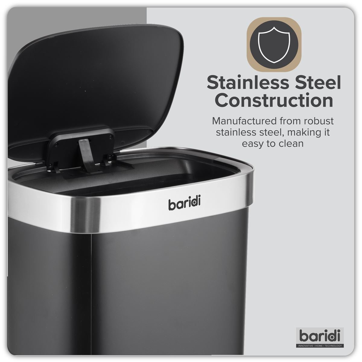 Baridi Sensor Bin 80L - Black/Stainless Steel DH283
