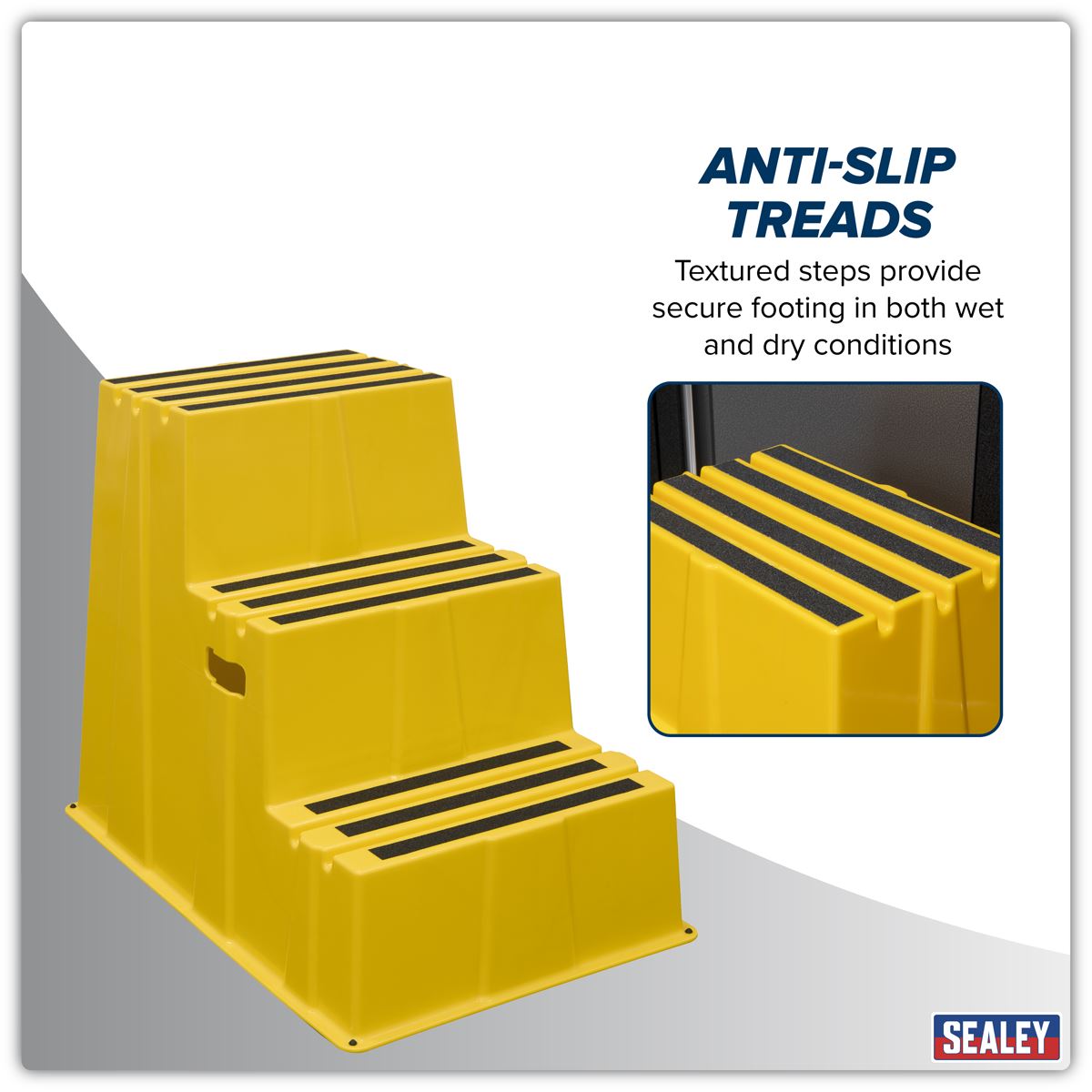 Sealey Heavy-Duty 3-Step Safety Steps with Anti-Slip Treads 150kg Capacity