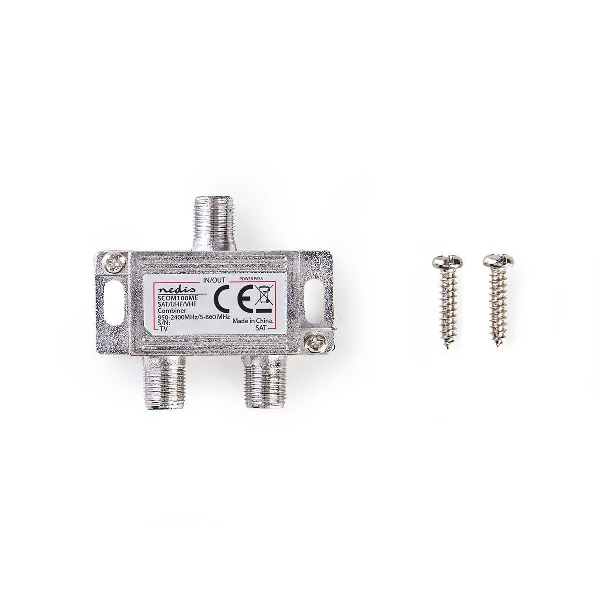 Satellite Combiner 2 to 1 F-Connector VHF/UHF 5 to 860 Satellite 950 to 2400MHz - SCOM100ME