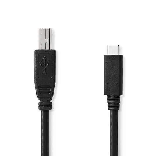 USB Cable USB 2.0 USB-C Male USB-B Male 480Mbps Nickel Plated 1m Round PVC Label