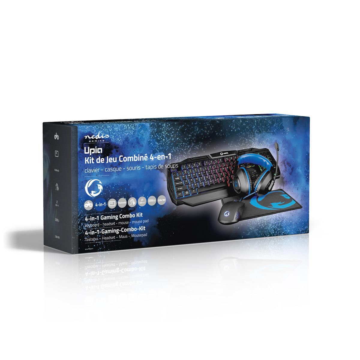 Gaming Combo Kit 4-in-1 Keyboard, Headset, Mouse & Mouse Pad French Layout Black