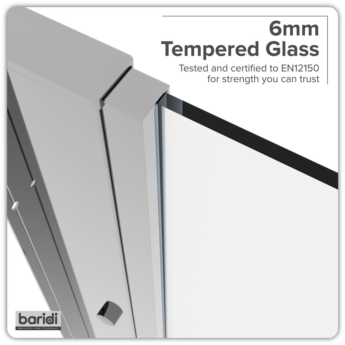 Baridi Side Panel for Sliding Shower Doors, 6mm Tempered Glass - Chrome DH296