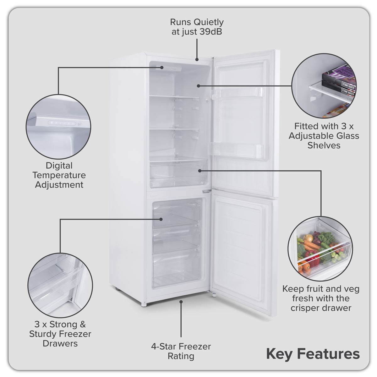 Baridi  60/40 Smart Frost Fridge Freezer 227L Capacity � White DH326