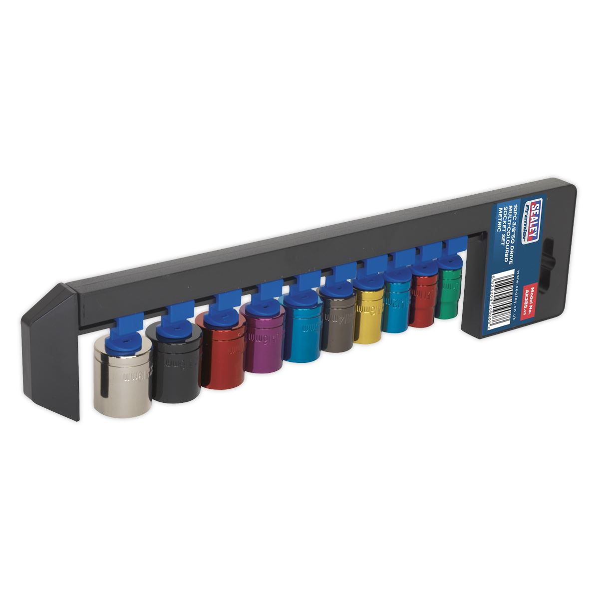 Sealey Multi-Colour Socket Set 10pc 3/8"Sq Dri 6pt WallDrive Metric AK285