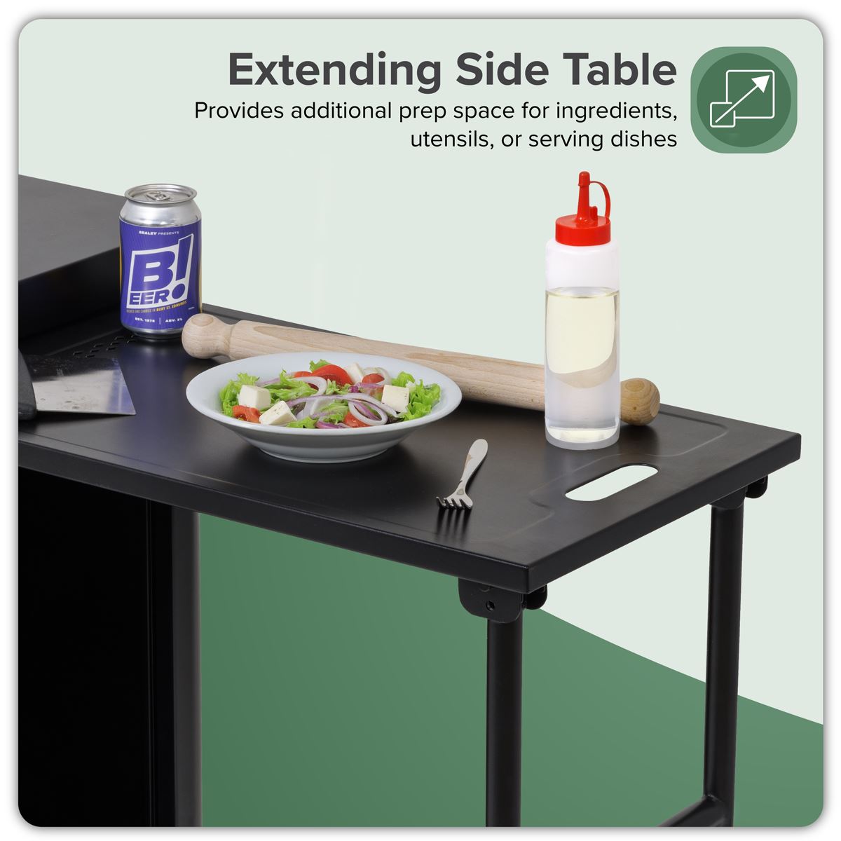 Dellonda BBQ/Plancha Workstation Trolley/Cupboard/Extension Table/Utensil Hooks