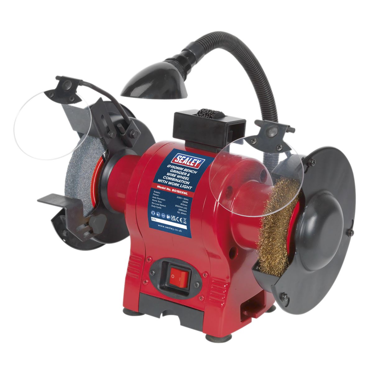 Sealey Bench Grinder 150mm & Wire Wheel Combo with Work Light 230V BG150XWL