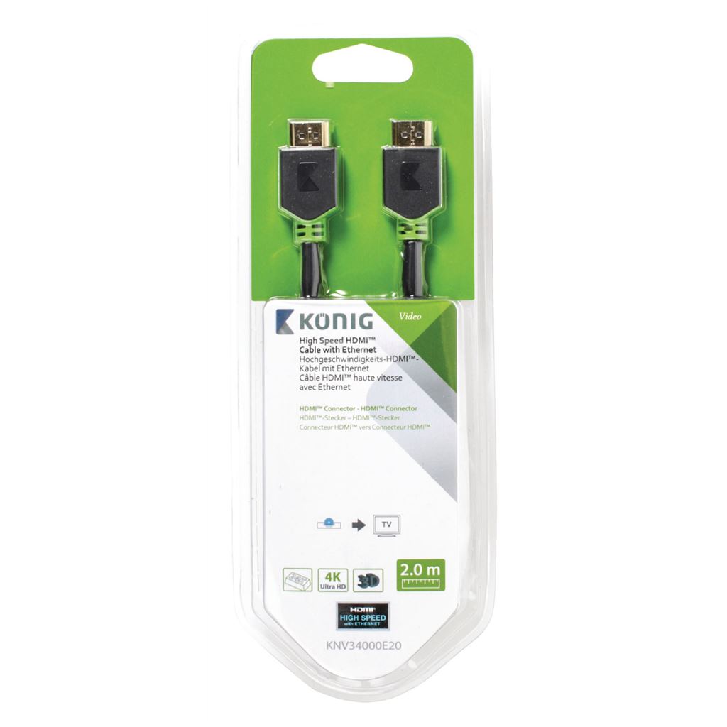 Konig High Speed HDMI Cable with Ethernet HDMI to HDMI Connector 2m grey - CVBW34000AT20