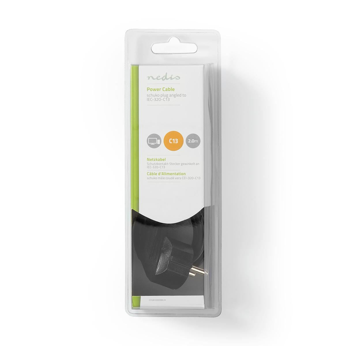 Nedis Power Cable Schuko Male Angled to IEC-320-C13 2.0m Black - CEGB10000BK20