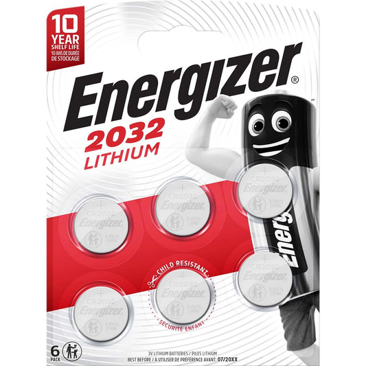 Energizer Lithium Button Cell Battery CR2032 3 V DC 235 mAh 6-Blister Silver
