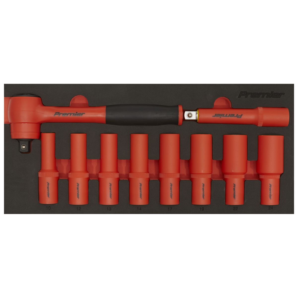Sealey Insulated Socket Set with Tool Tray 10pc 1/2"Sq Drive - VDE Approved TBTE11