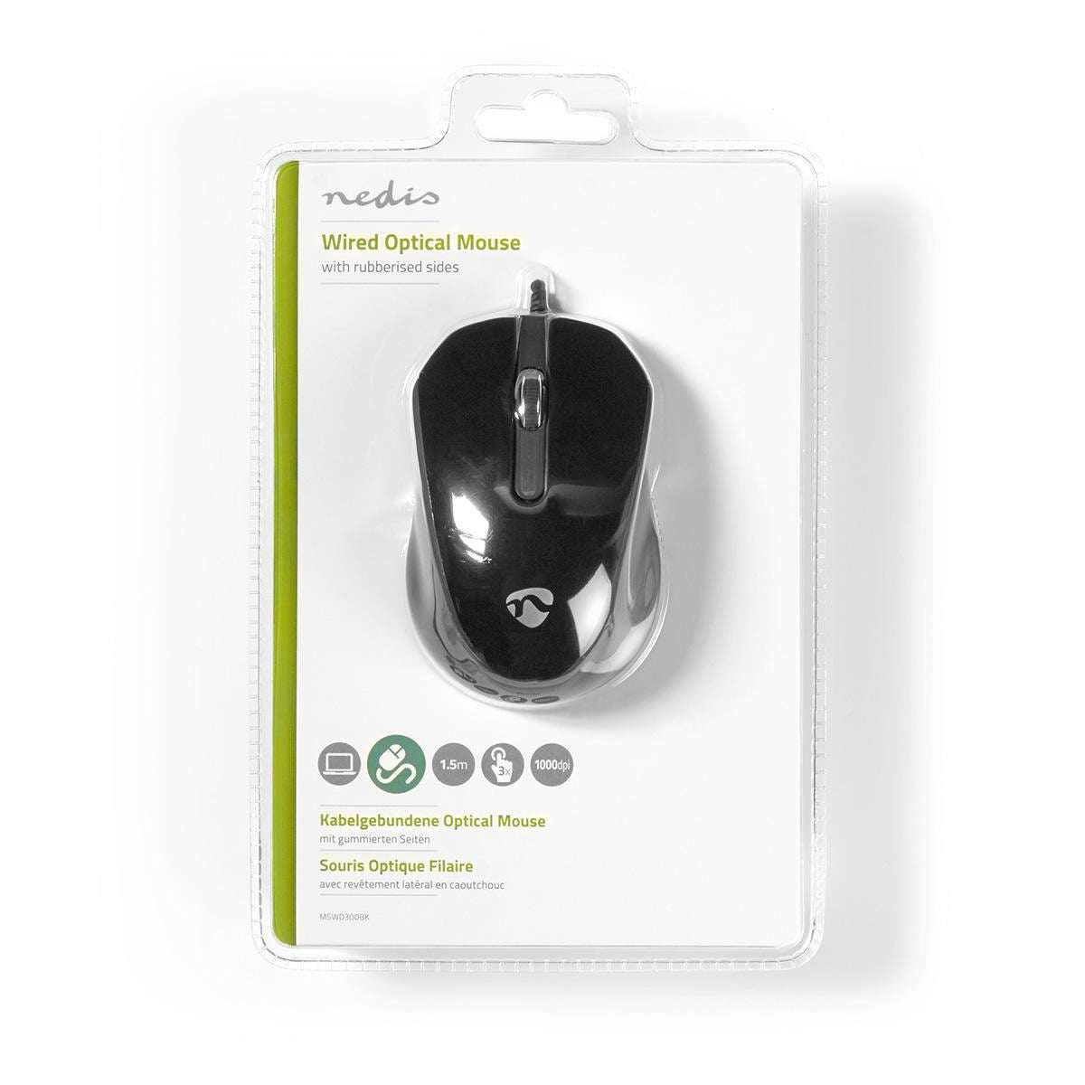 Nedis Wired Desktop Mouse 1000 dpi 3-Button Black MSWD300BK