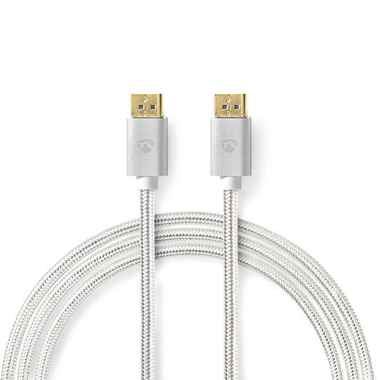 DisplayPort Cable DisplayPort Male DisplayPort Male 8K@60Hz Gold 2m Braided Silver Cover Window