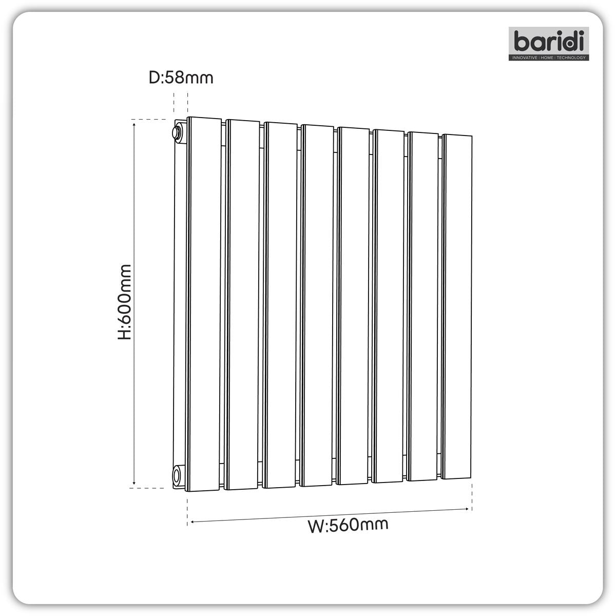 Baridi Horizontal Radiator Contemporary Double Flat Panel Design 600 x 560mm � Anthracite DH339