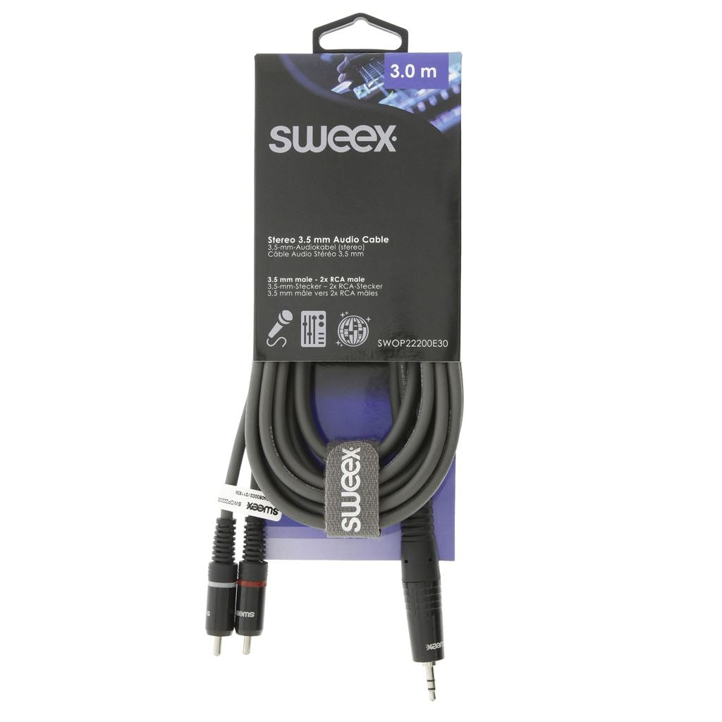 Sweex Stereo Audio Cable 3.5mm Male to 2x RCA Male 3m Dark Grey SWOP22200E30 - COTH22200GY30