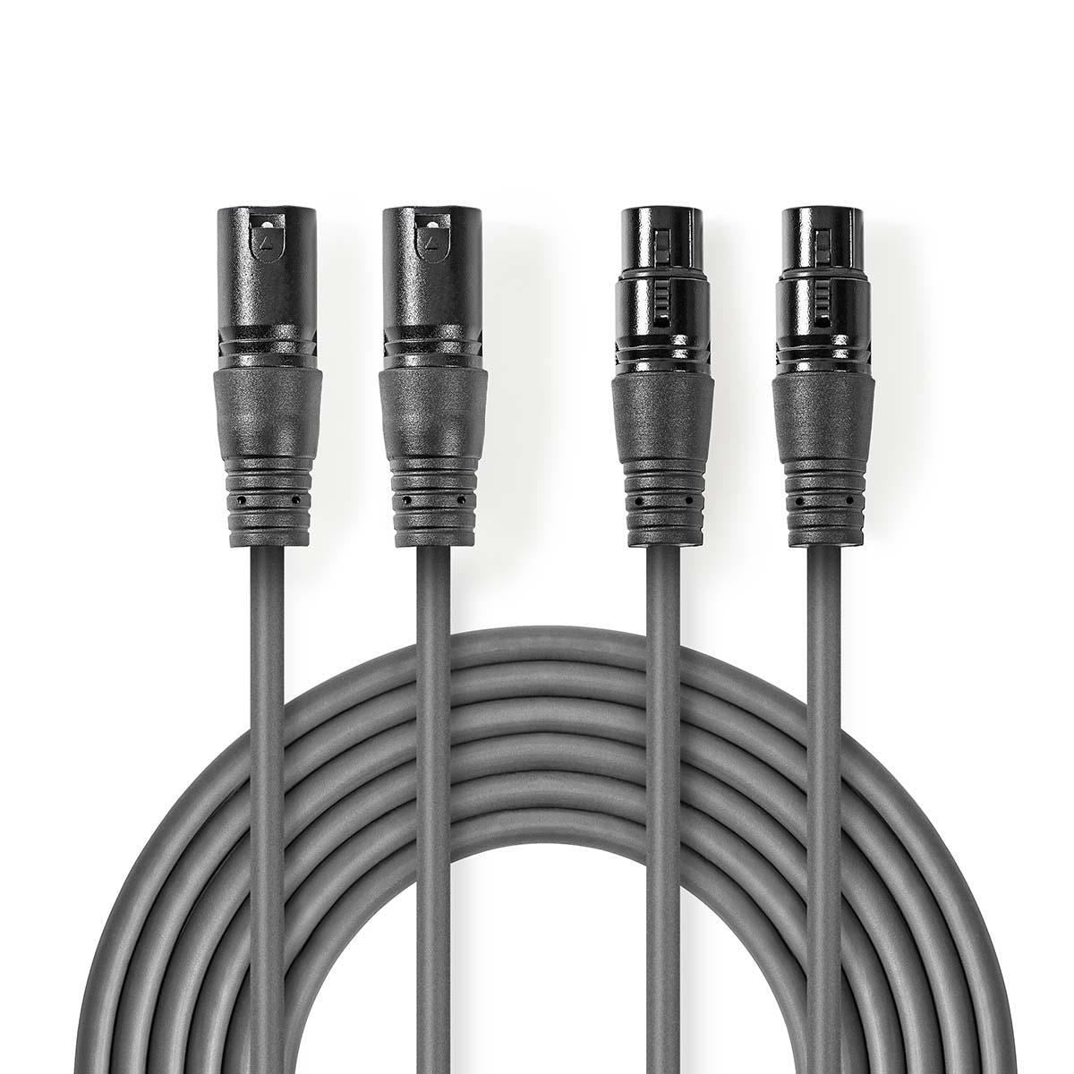 Nedis Balanced XLR Audio Cable 2x XLR 3-Pin Male to 2x XLR 3-Pin Female 1.5m - COTH15030GY15