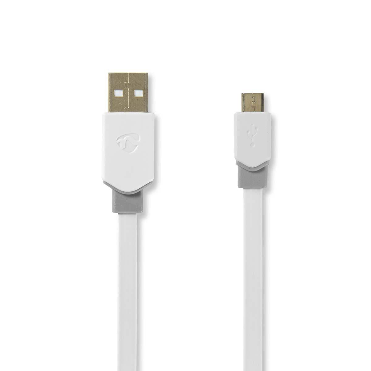 Nedis USB 2.0 Cable FlatA Male to Micro B Male 1m White CCBP60500WT10