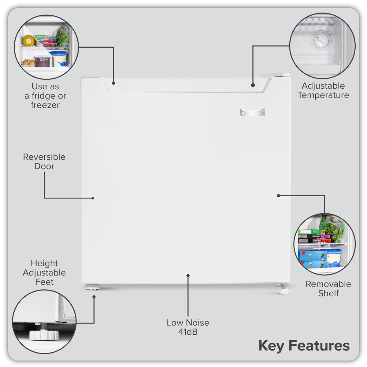 Baridi Mini Tabletop Fridge/Freezer, 31L Capacity - White DH254