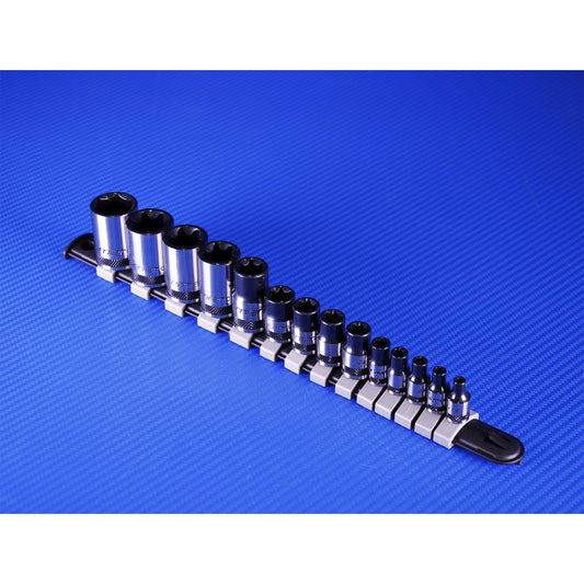 Sealey TRX-Star Socket Set 14pc 1/4,3/8,1/2"Sq Dr E4-E24 Blk Series AK618B