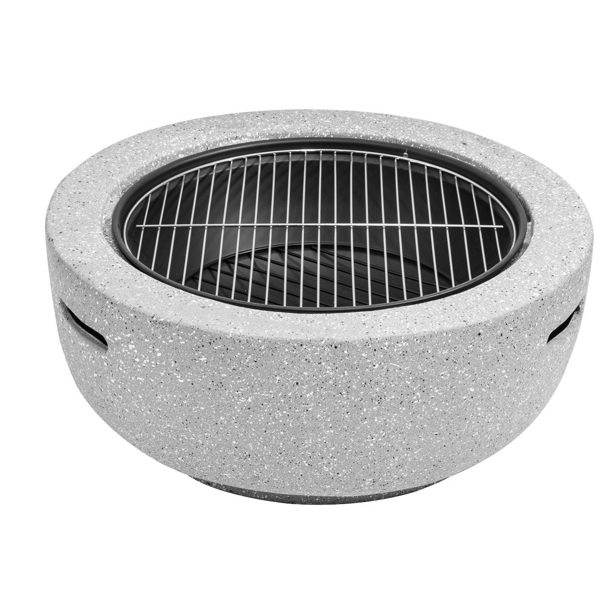 Dellonda Round MgO Fire Pit with BBQ Grill, 60cm, Safety Mesh Screen Light Grey