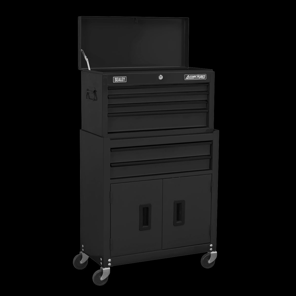 Sealey American Pro Topchest & Rollcab Combination 6 Drawer with Ball-Bearing Slides - Black & 170pc Tool Kit AP22BKCOMBO