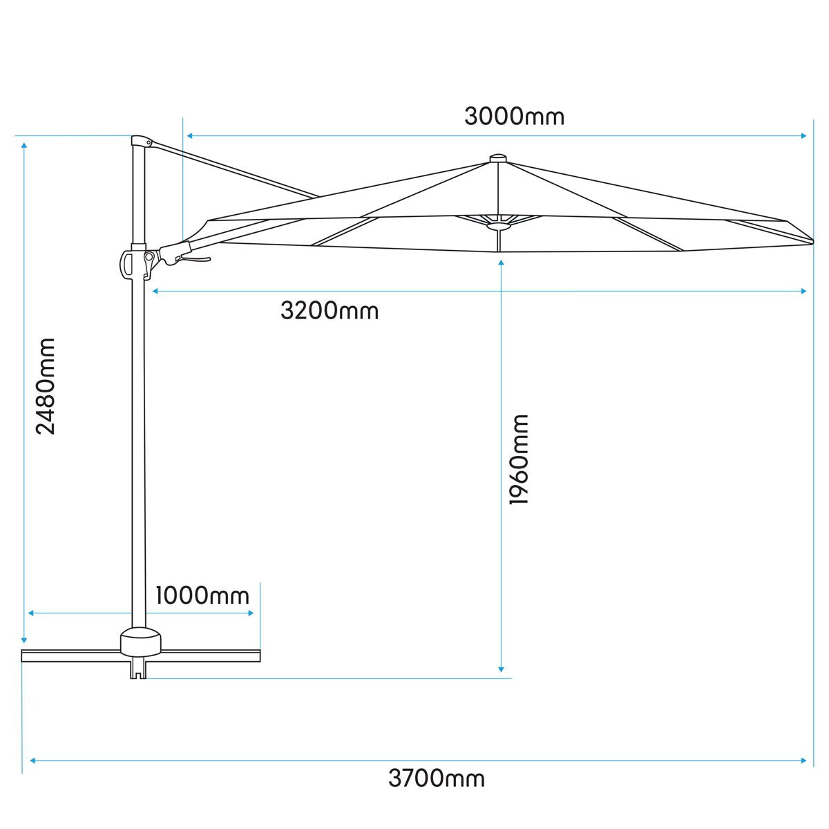 Dellonda Cantilever Parasol with 360� Rotation, Tilt & Cover 3m - Cream DG268