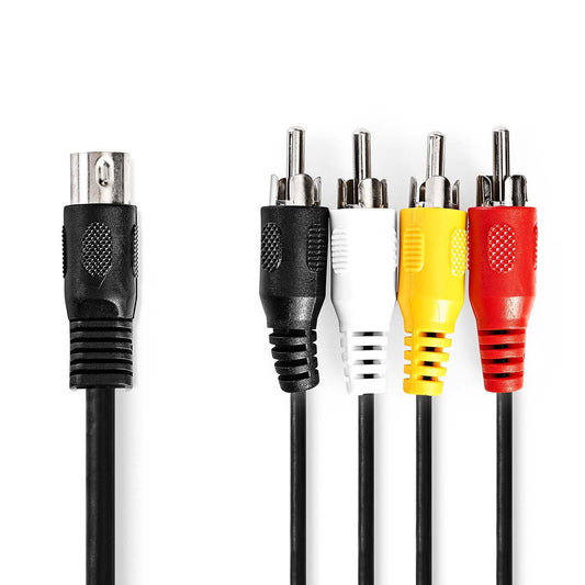 Nedis DIN Audio Cable DIN 5-Pin Male 4xRCA Male Nickel Plated 1m Round PVC Label