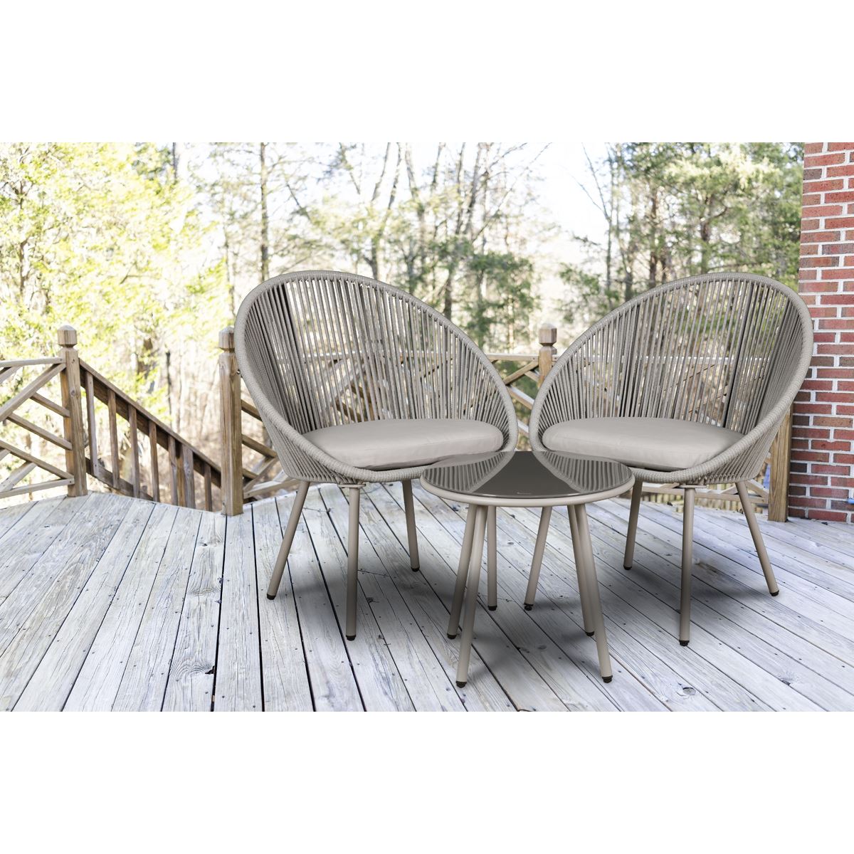 Dellonda Como 3pc Steel Bistro Set with Tempered Glass Top - DG55 DG55