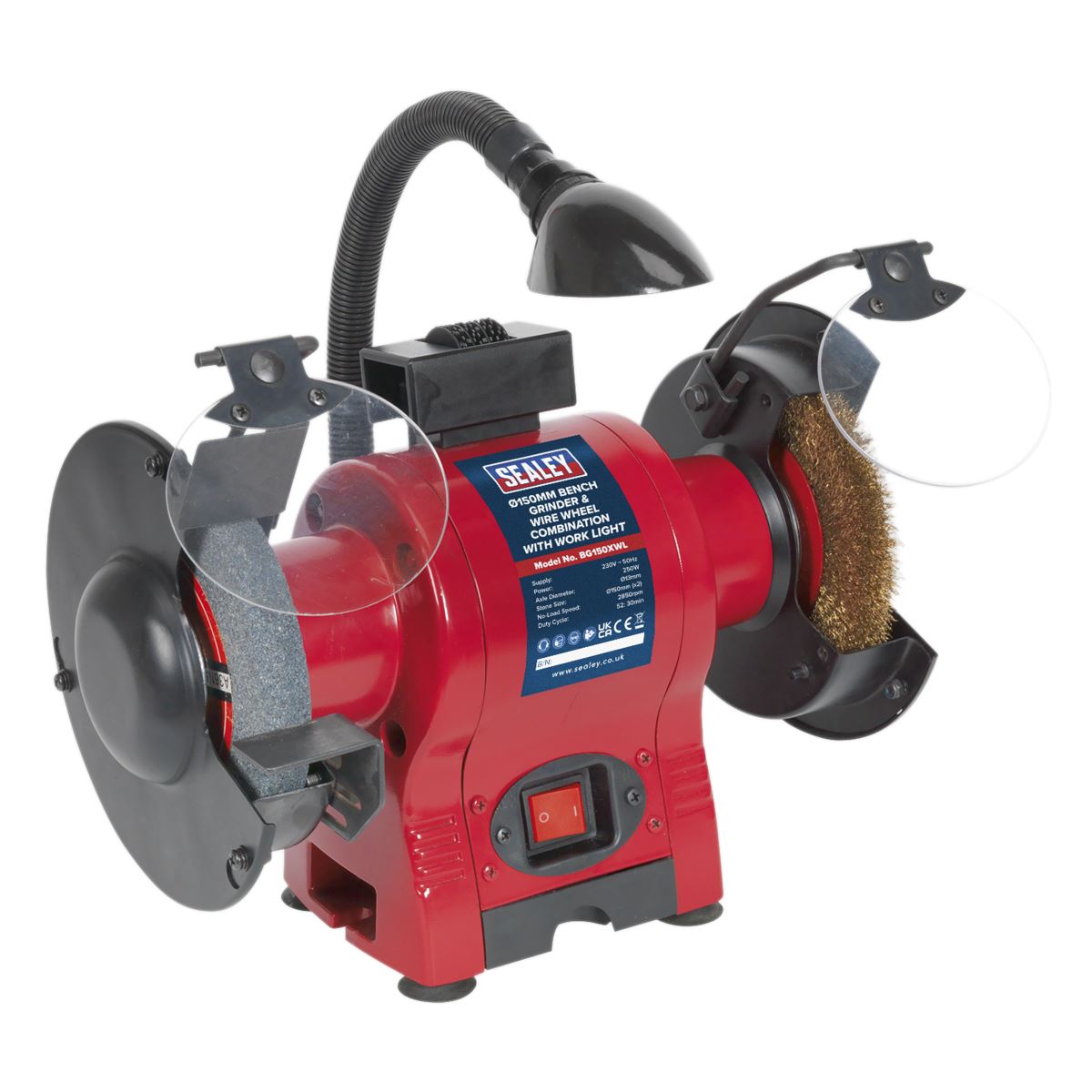 Sealey Bench Grinder 150mm & Wire Wheel Combo with Work Light 230V BG150XWL