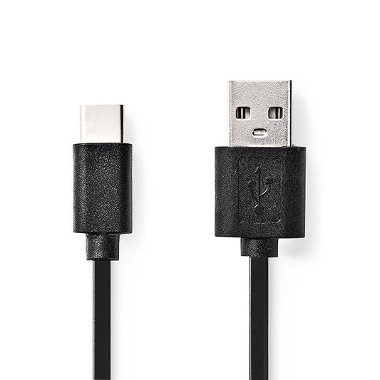 USB Cable USB 2.0 USB-A Male USB-C Male 15W 480Mbps Nickel Plated 2m Round PVC