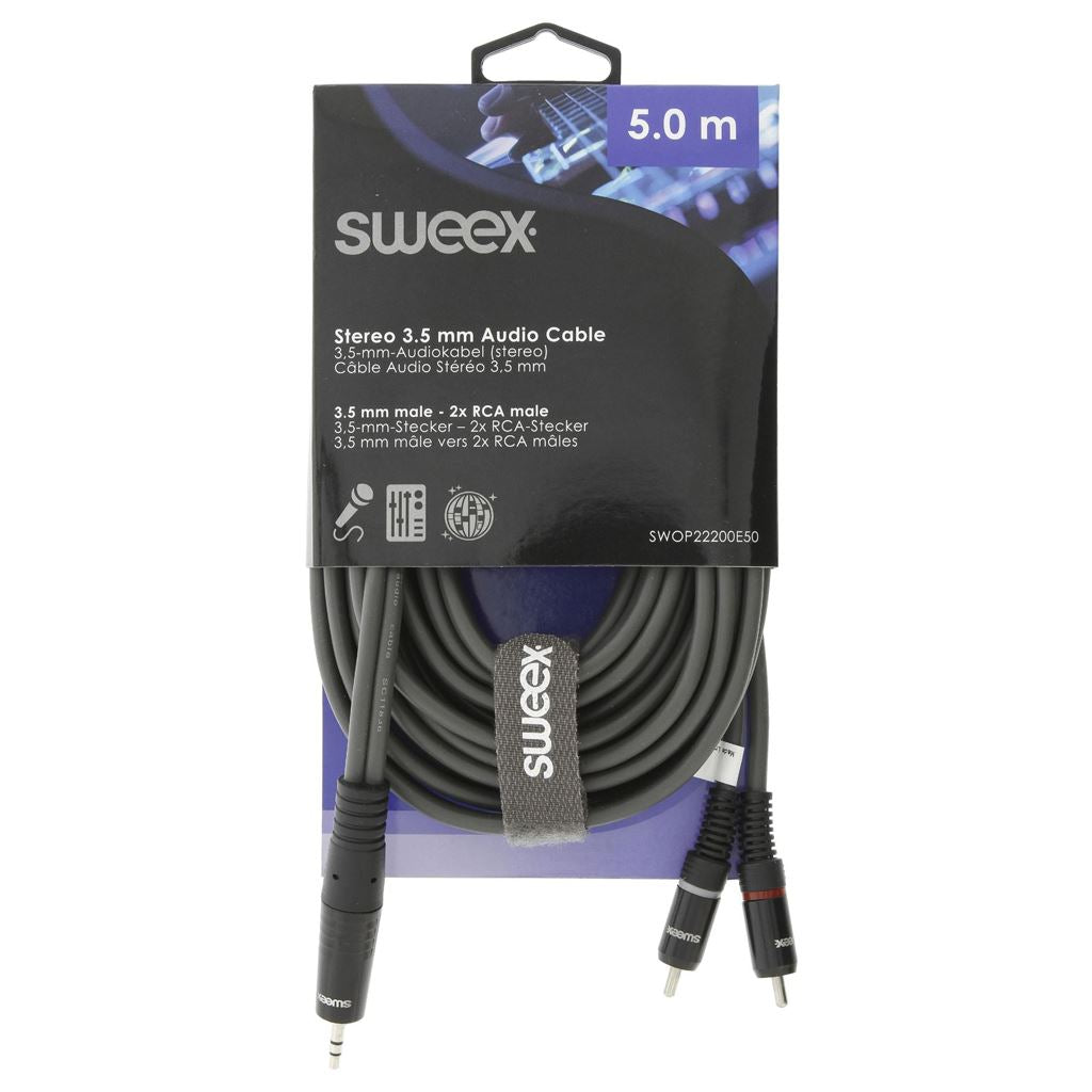 Sweex Stereo Audio Cable 3.5mm Male to 2x RCA Male 5m Dark Grey SWOP22200E50 - COTH22200GY50