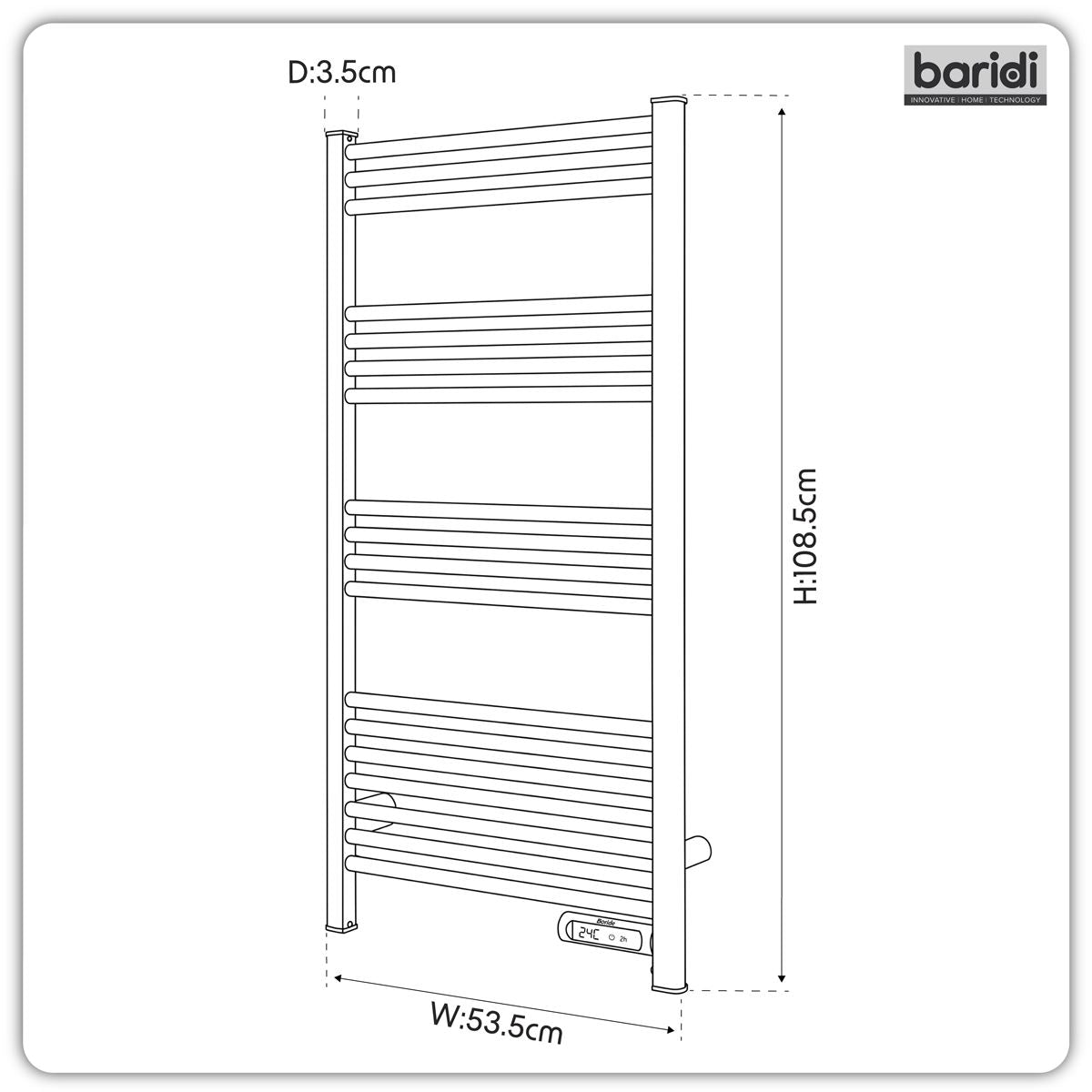 Baridi Electric Heated Towel Rail 1085 x 535mm with LED Display � Black DH371