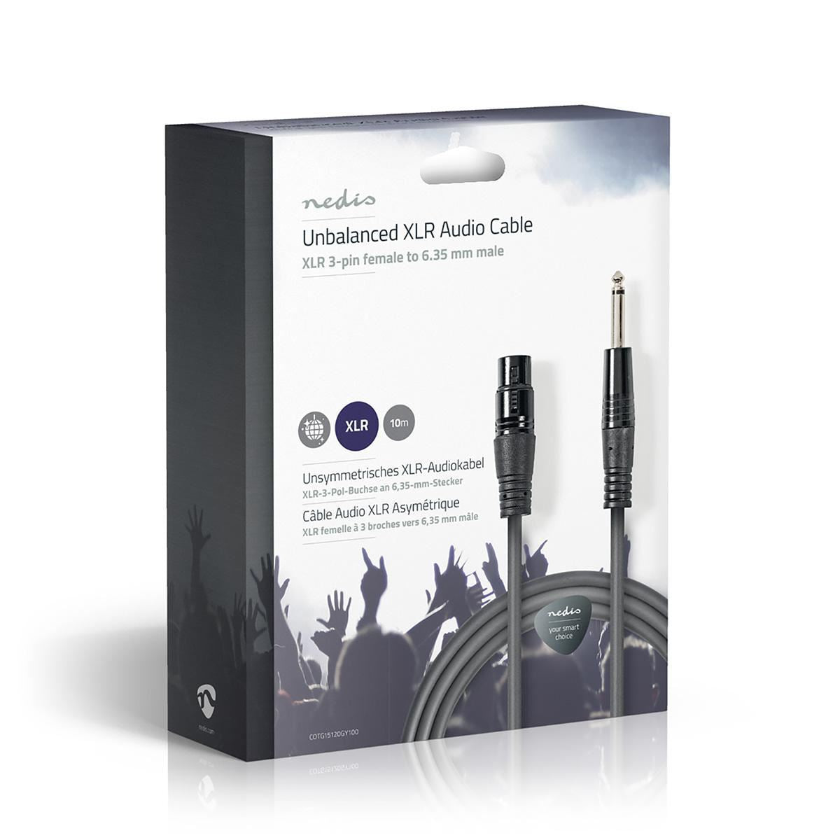 Nedis Unbalanced XLR Audio Cable XLR 3-pin Female to 6.35mm Male 10m Grey - COTG15120GY100