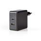 Nedis Wall Charger 3.0A USB/USB-C Power Delivery 45W Black WCPD45W100BK
