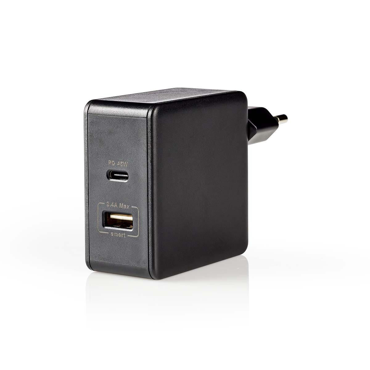 Nedis Wall Charger 3.0A USB/USB-C Power Delivery 45W Black WCPD45W100BK