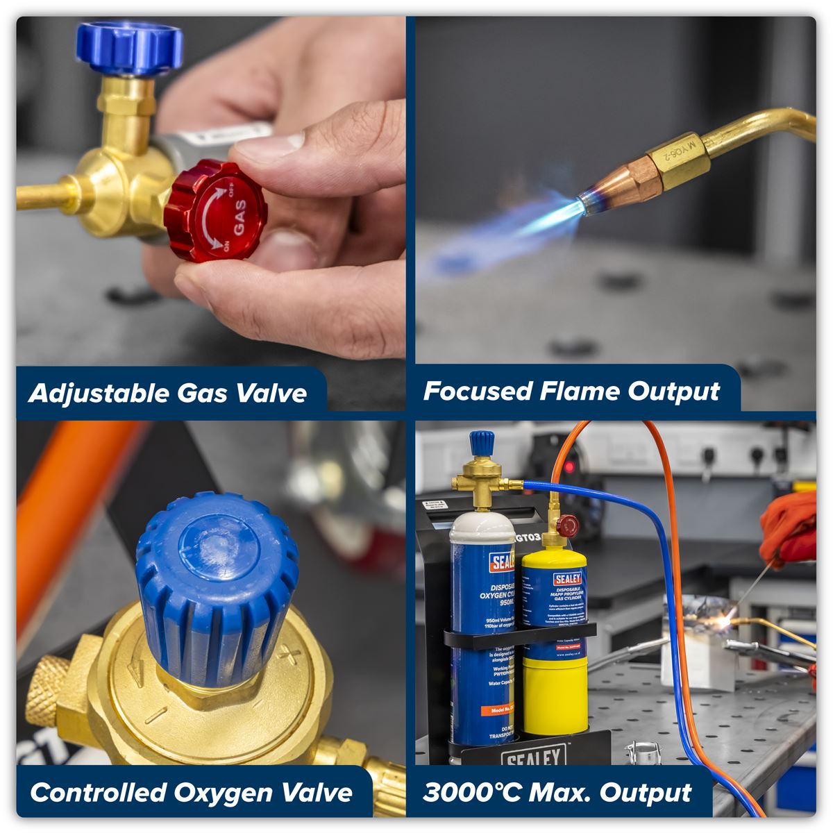 Sealey MAPP Gas/Oxygen Brazing Kit with 400g MAPP Cylinder/950ml Oxygen Cylinder