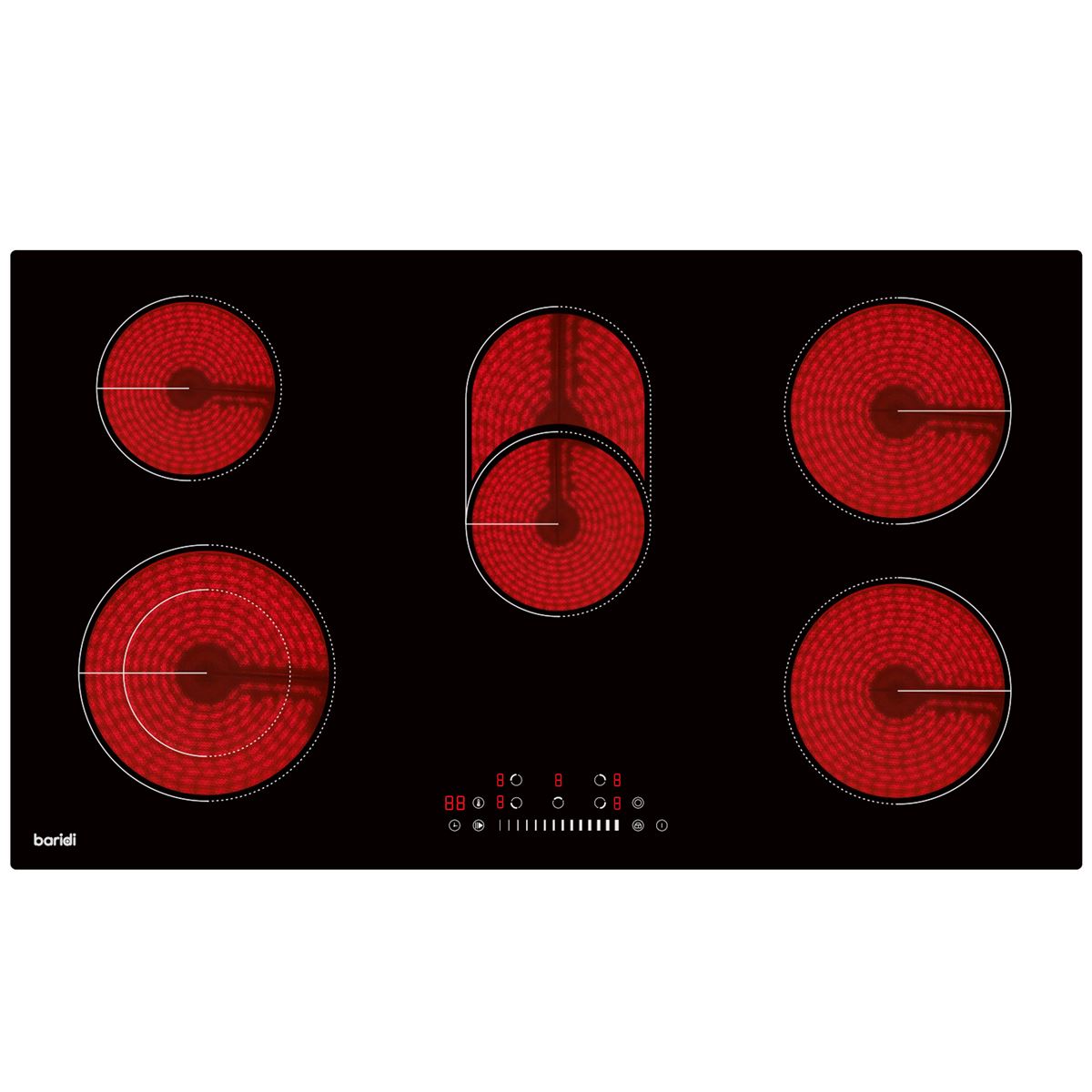 Baridi Integrated Ceramic Hob with 5 Cooking Zones 90cm - Black Glass DH389