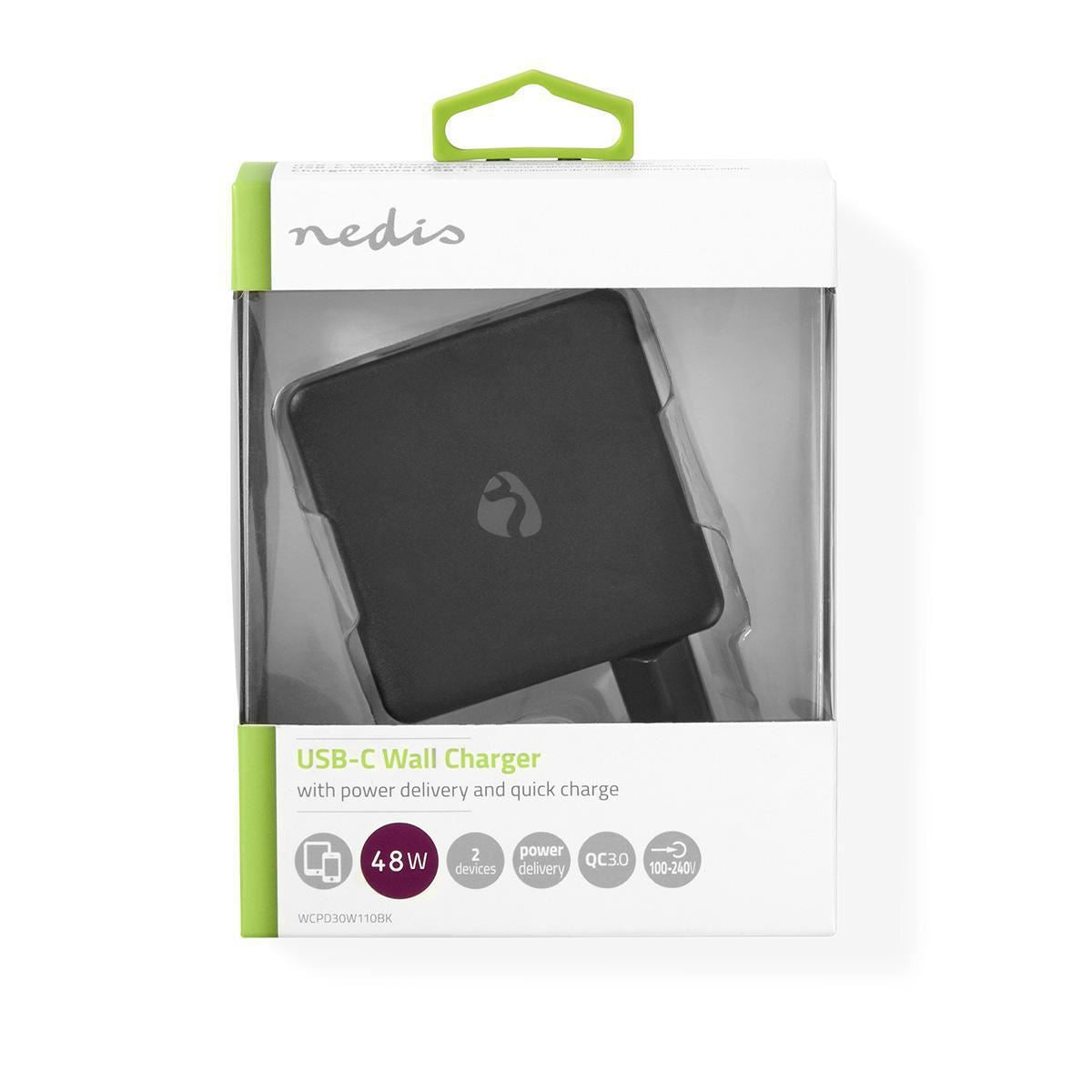 Nedis Wall Charger 3.0A USB (QC)/USB-C Power Delivery 30W Black WCPD30W110BK