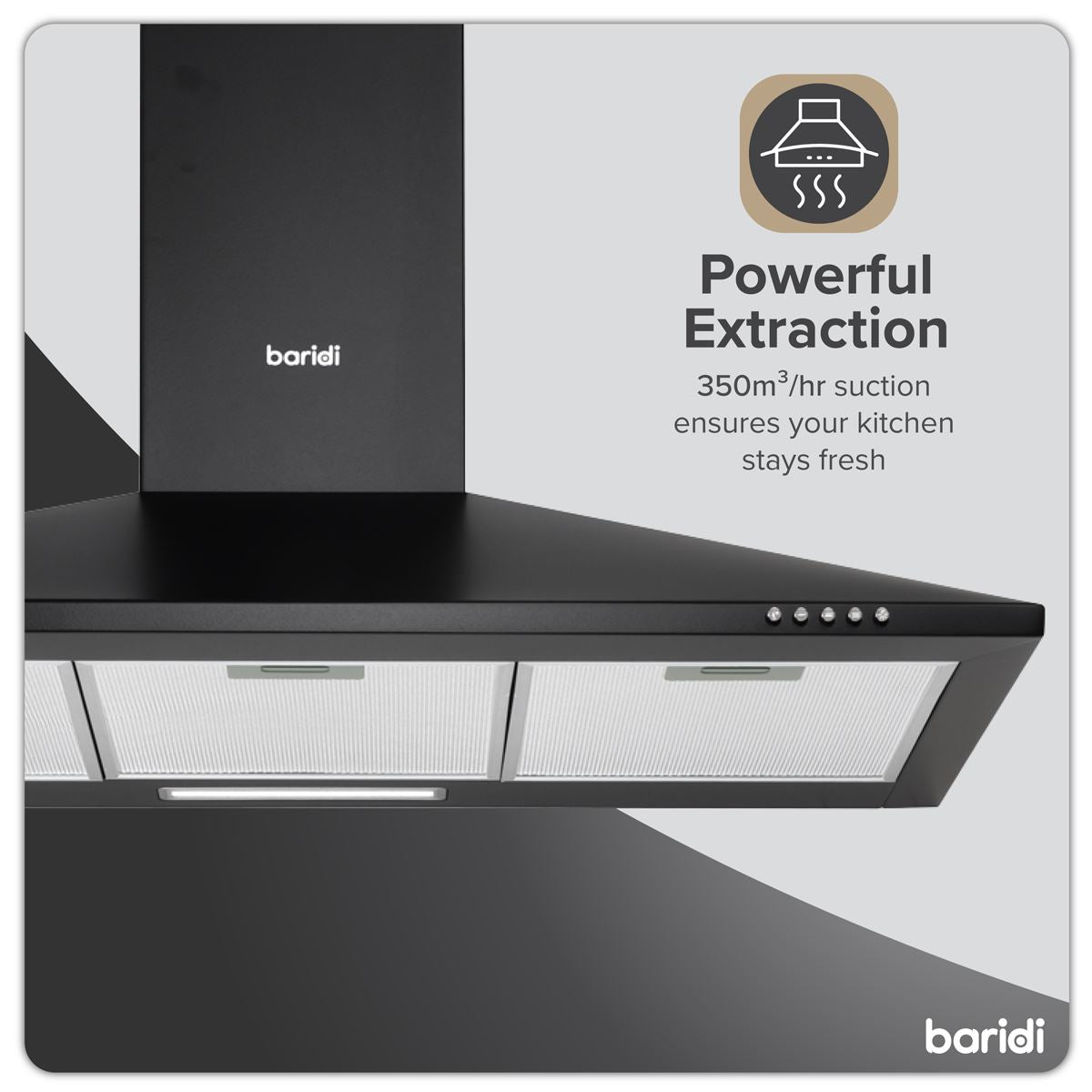 Baridi Cooker Hood, Chimney Style with Carbon Filters 90cm - Black DH59