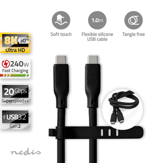 USB Cable USB3.2 Gen 2 USB-C Male USB-C Male 240W 8K@30Hz 20 Gbps Nickel 1m
