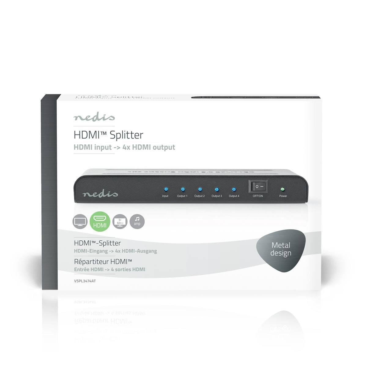 Nedis HDMI Splitter 4-Port HDMI Input 4x HDMI Output 4K@60Hz 18 Gbps Anthracite - VSPL3474AT