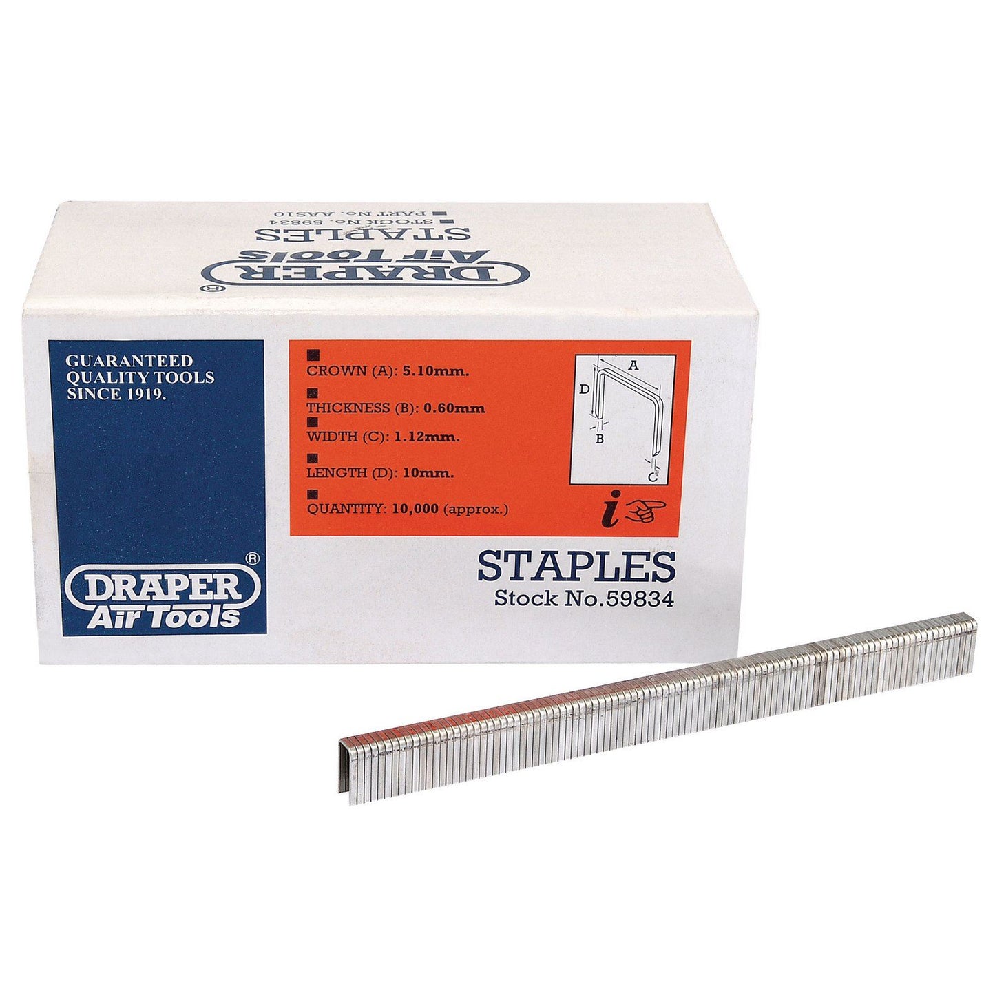 Draper 10000x 10mm Staples Garage Equipment Professional Standard Tool 59834