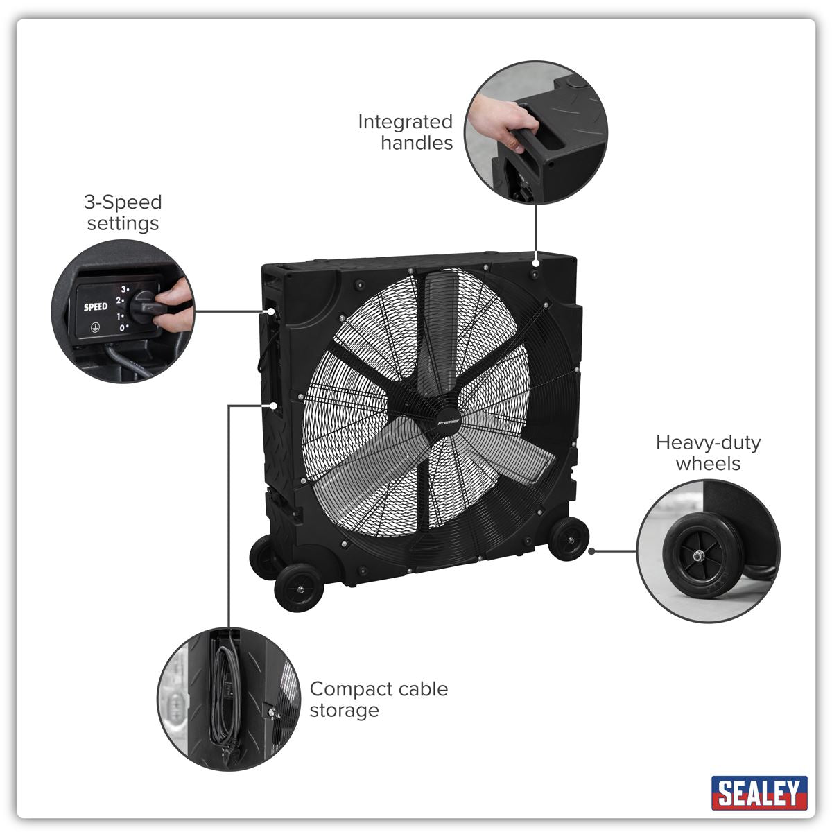 Sealey Premier 36" Industrial High Velocity Rotomold Drum Fan 3-Speed 230V