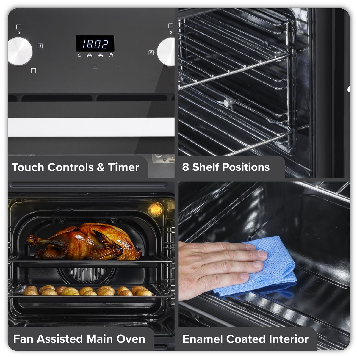 Baridi 72cm Built-Under Double Oven, 74L Capacity, Energy Rating A - Black DH278