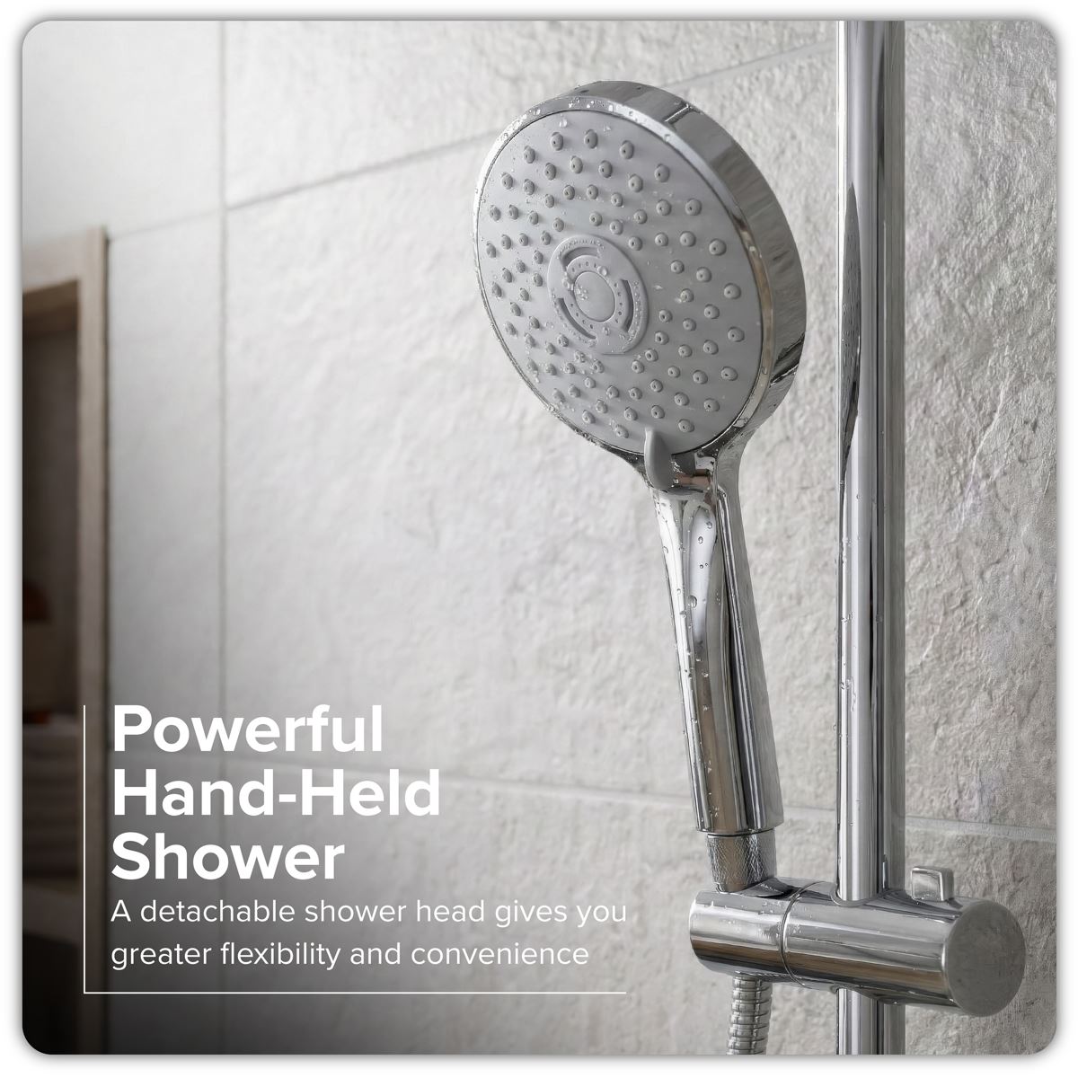 Baridi Thermostatic Shower Mixer Set, 20cm Round Head, Adjustable Rail - Chrome DH314