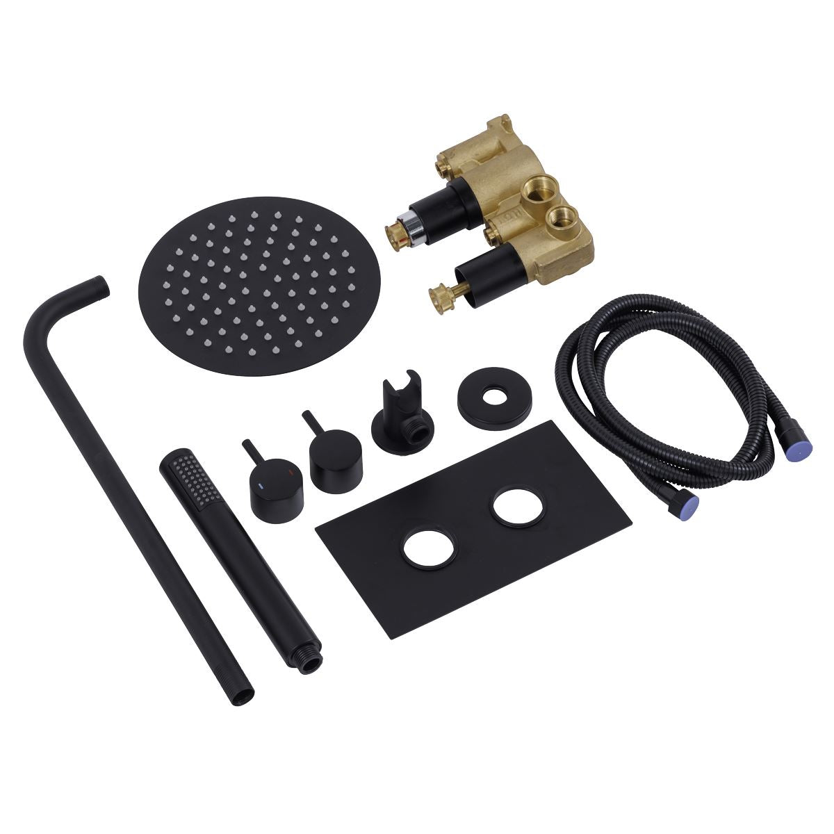 Baridi Concealed Thermostatic Shower Set, 20cm Round Head & Hand Shower - Black