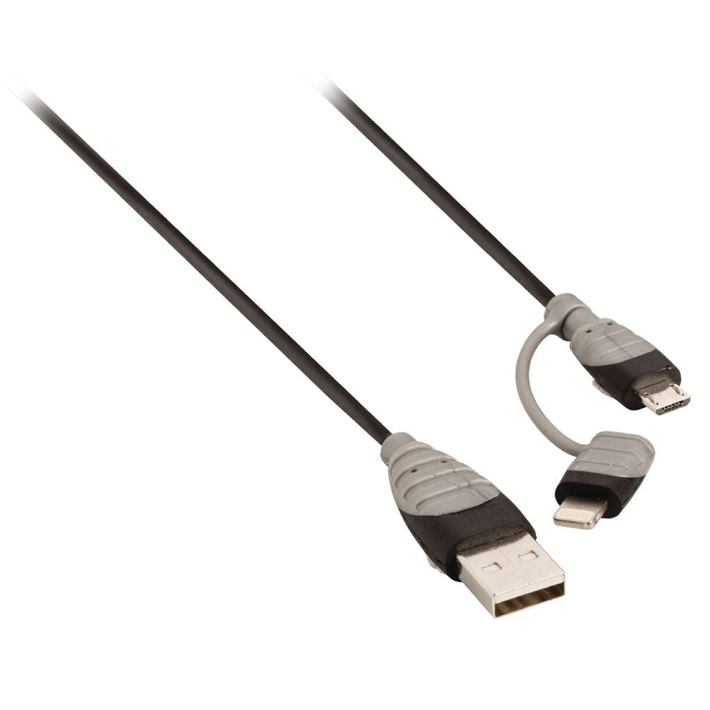 Bandridge 2-in-1 sync and charge cable USB 2A male to Micro B male with attached Lightning adapter 1m black - BBM39400B10
